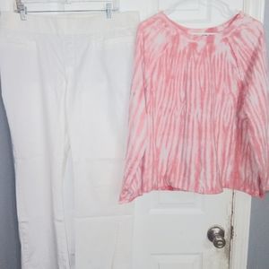 womans xl peach and white Wallflower lightweight sweater 16 white lee capri pant